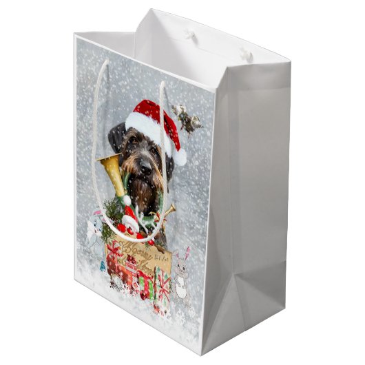 Wirehaire Pointer, Dog Kerstmis Medium Cadeauzakje (Achterkant Gekanteld)