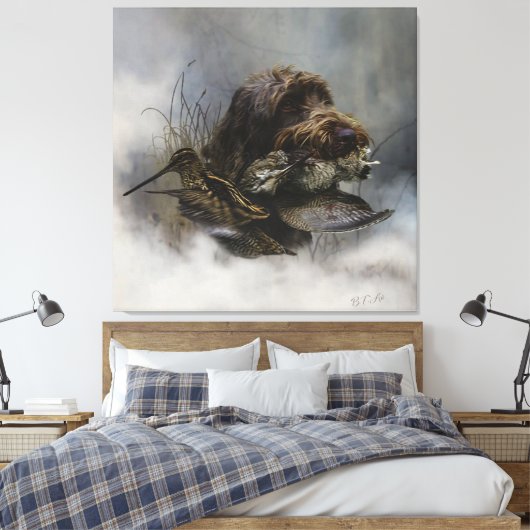 Wirehaire Pointing Griffon, Woodcock-jacht Canvas Afdruk (Insitu (Slaapkamer))