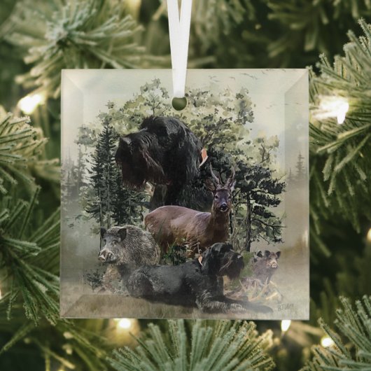 Wirehaired aanwijzer, buiten jacht glas ornament (Insitu)