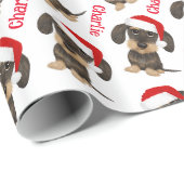 Wirehaired Dachshund Christmas Custom Name Dog Cadeaupapier (Rol Hoek)