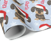 Wirehaired Dachshund Christmas Custom Name Dog Cadeaupapier (Rol Hoek)