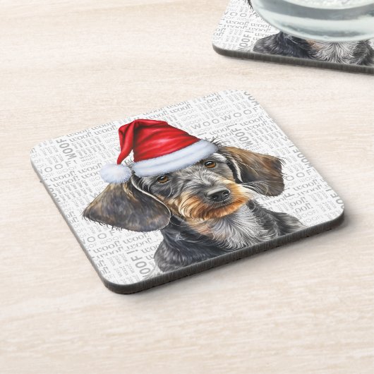 Wirehaired Dachshund Dog in a Santa Hat Holiday Bier Onderzetter (Linkerzijde)