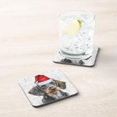 Wirehaired Dachshund Dog in a Santa Hat Holiday Bier Onderzetter (Rechterzijde)