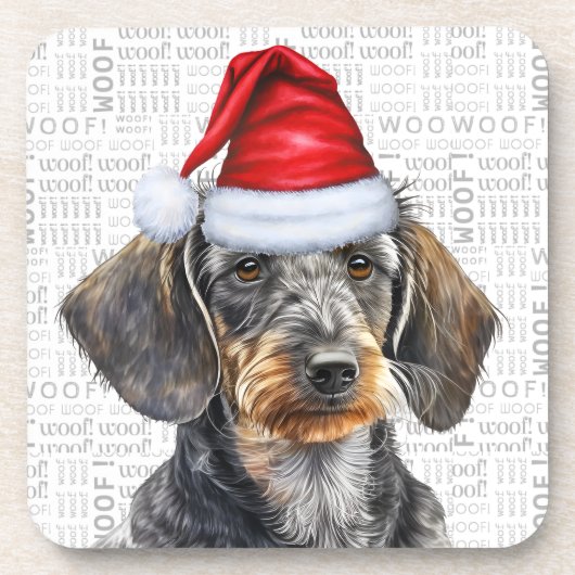 Wirehaired Dachshund Dog in a Santa Hat Holiday Bier Onderzetter (Voorkant)