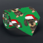 Wirehaired Dachshund Santa Teckel Christmas Dog Stropdas<br><div class="desc">Voeg wat feestvreugde toe aan je garderobe met deze feestelijke groene stropdas met een allover print van een schattige draadharige teckel met een kerstmuts. Of u nu op weg bent naar het kerstfeest van de kantoor of naar een plechtiger feestdag, deze bijzondere en opvallende stropdas zal u zeker opvallen. Maakt...</div>