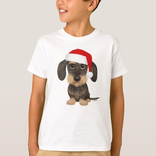 Wirehaired Dachshund Santa Teckel Christmas Dog T-shirt (Voorkant)
