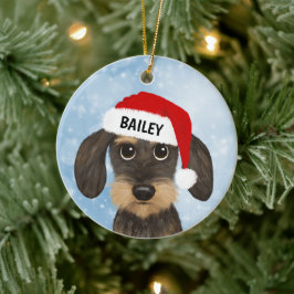 Wirehaired Dachshund Santa Teckel Dog Custom Name Keramisch Ornament