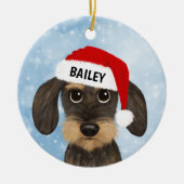 Wirehaired Dachshund Santa Teckel Dog Custom Name Keramisch Ornament (Voorkant)