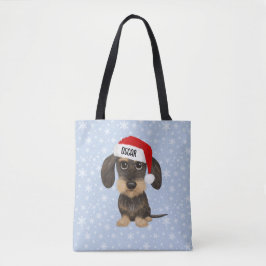 Wirehaired Dachshund Santa Teckel Dog Custom Name Tote Bag