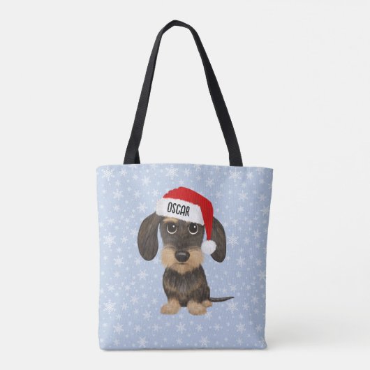 Wirehaired Dachshund Santa Teckel Dog Custom Name Tote Bag (Achterkant)
