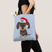 Wirehaired Dachshund Santa Teckel Dog Custom Name Tote Bag (Dichtbij)