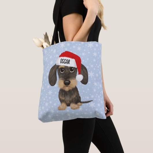 Wirehaired Dachshund Santa Teckel Dog Custom Name Tote Bag (Dichtbij)