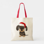 Wirehaired Dachshund Santa Teckel Hondenkerst Tote Bag (Achterkant)