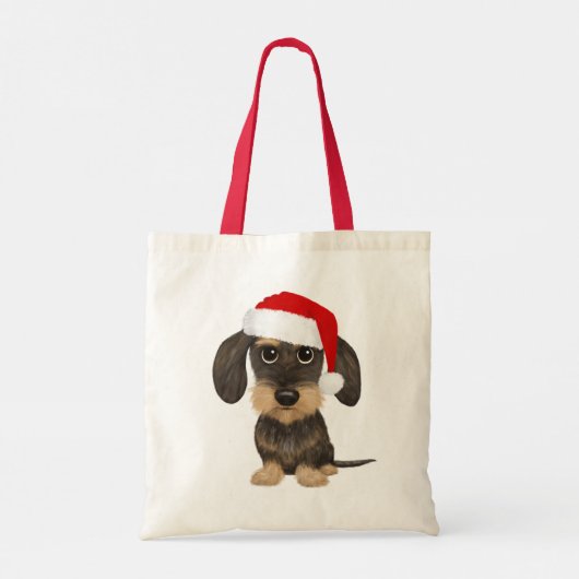Wirehaired Dachshund Santa Teckel Hondenkerst Tote Bag (Achterkant)