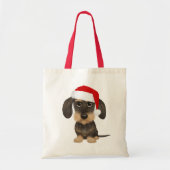 Wirehaired Dachshund Santa Teckel Hondenkerst Tote Bag (Voorkant)