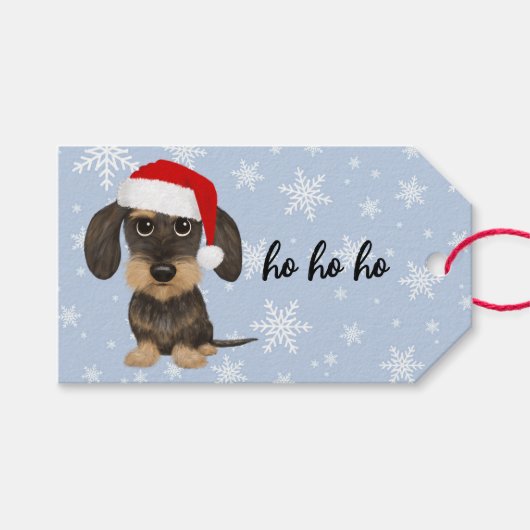 Wirehaired Dachshund Schattige Teckel Dog Christma Cadeaulabel (Voorkant (Horizontaal))