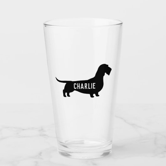 Wirehaired Dachshund Silhouette Wiener Hondenliefh Glas (Voorkant)