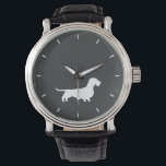 Wirehaired Dachshund Silhouette Wiener Hondenliefh Horloge<br><div class="desc">Dit originele draadhaar Dachshund silhouet polshorloge is verkrijgbaar in diverse stijlen voor mannen, vrouwen en kinderen. Een coole mode accessoire dat een geweldig cadeau is voor draadharige Wiener Hondenliefhebbers. Bezoek Jenn’s Doodle World voor veel meer stijlvolle hondenrassen horloges.</div>