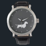 Wirehaired Dachshund Silhouette Wiener Hondenliefh Horloge<br><div class="desc">Dit originele draadhaar Dachshund silhouet polshorloge is verkrijgbaar in diverse stijlen voor mannen, vrouwen en kinderen. Een coole mode accessoire dat een geweldig cadeau is voor draadharige Wiener Hondenliefhebbers. Bezoek Jenn’s Doodle World voor veel meer stijlvolle hondenrassen horloges.</div>