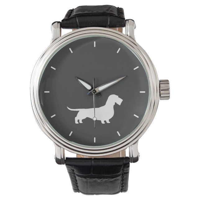 Wirehaired Dachshund Silhouette Wiener Hondenliefh Horloge (Voorkant)