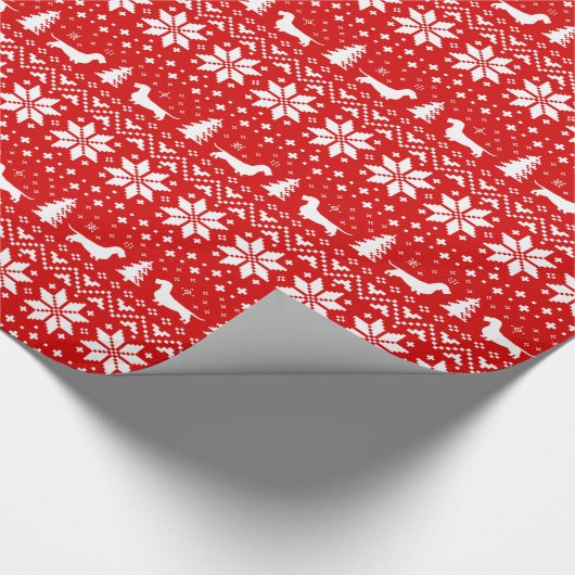 Wirehaired Dachshund Silhouetten Kerstpatroon Cadeaupapier (Hoek)