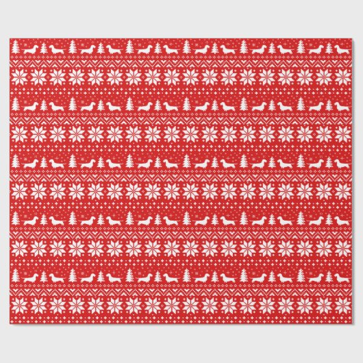 Wirehaired Dachshund Silhouetten Kerstpatroon Cadeaupapier (Vlak)