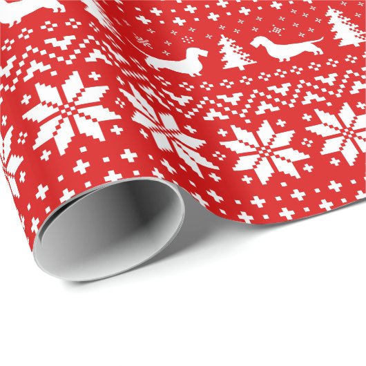 Wirehaired Dachshund Silhouetten Kerstpatroon Cadeaupapier (Rol Hoek)