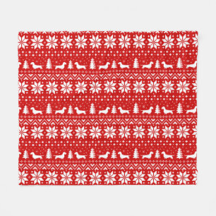 Wirehaired Dachshund Silhouetten Kerstpatroon Fleece Deken