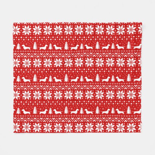 Wirehaired Dachshund Silhouetten Kerstpatroon Fleece Deken (Voorkant (Horizontaal))