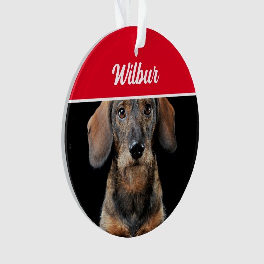 Wirehaired Dachshund with Name and Photo Christmas Ornament (voorkant)