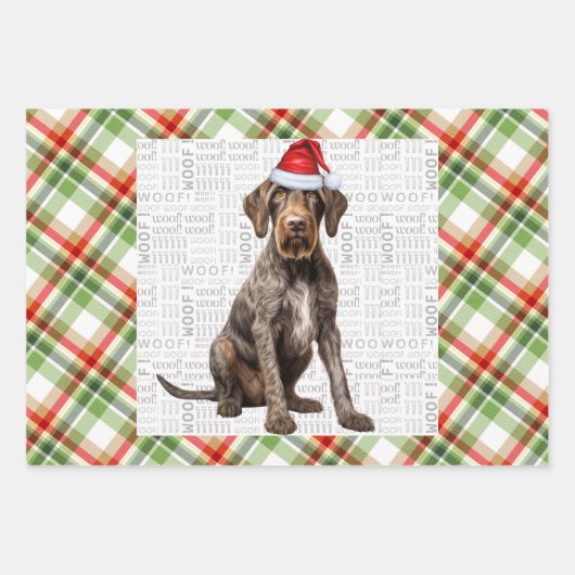 Wirehaired Pointer Christmas Dog Red Green Plaid Inpakpapier Vel (Voorkant)