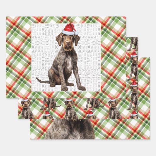 Wirehaired Pointer Christmas Dog Red Green Plaid Inpakpapier Vel (Set)