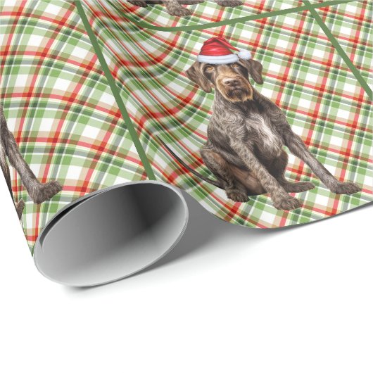 Wirehaired Pointer Dog Holiday Plaid Christmas Cadeaupapier (Rol Hoek)