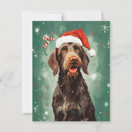 Wirehaired Pointer Kerstborstel schilderen artwor Feestdagenkaart (Voorkant)