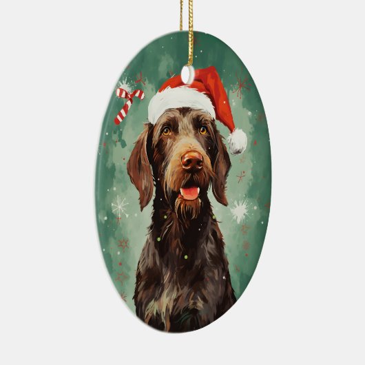 Wirehaired Pointer Kerstborstel schilderen artwor Keramisch Ornament (Rechts)