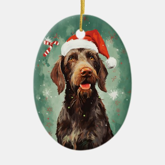 Wirehaired Pointer Kerstborstel schilderen artwor Keramisch Ornament (Voorkant)