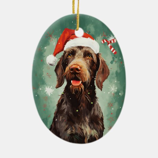 Wirehaired Pointer Kerstborstel schilderen artwor Keramisch Ornament (Achterkant)