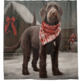 Wirehaired Pointing Dog in Sneeuw Kerstmis Douchegordijn (Voorkant)