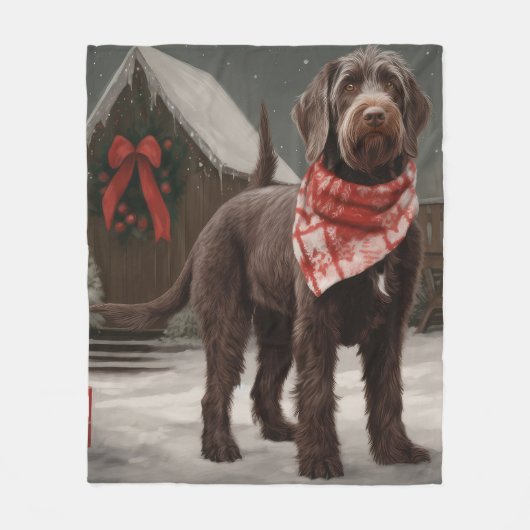 Wirehaired Pointing Dog in Sneeuw Kerstmis Fleece Deken (Voorkant)