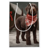 Wirehaired Pointing Dog in Sneeuw Kerstmis Medium Cadeauzakje (Voorkant)