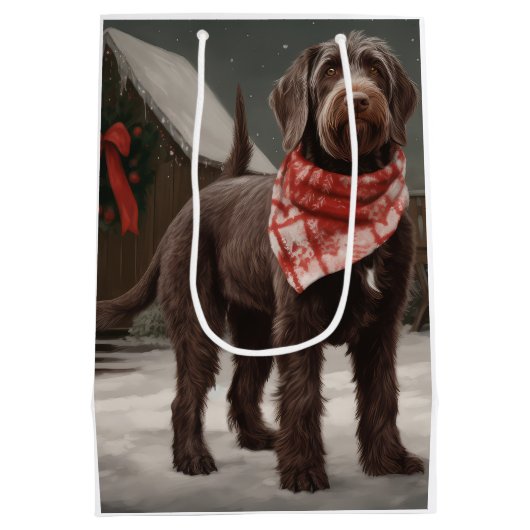 Wirehaired Pointing Dog in Sneeuw Kerstmis Medium Cadeauzakje (Achterkant)