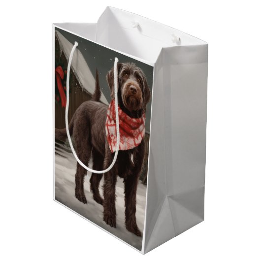 Wirehaired Pointing Dog in Sneeuw Kerstmis Medium Cadeauzakje (Achterkant Gekanteld)