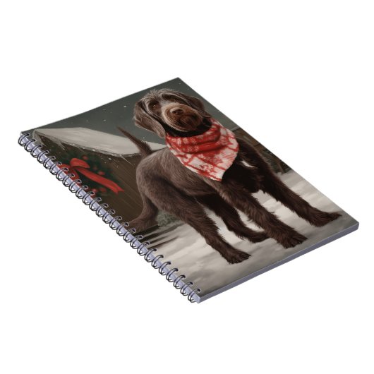 Wirehaired Pointing Dog in Sneeuw Kerstmis Notitieboek (Rechterzijde)