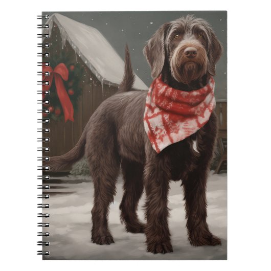 Wirehaired Pointing Dog in Sneeuw Kerstmis Notitieboek (Voorkant)