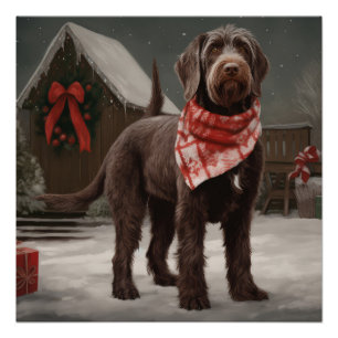 Wirehaired Pointing Dog in Sneeuw Kerstmis Perfect Poster