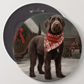 Wirehaired Pointing Dog in Sneeuw Kerstmis Ronde Button 6,0 Cm (Voorkant /achterkant)
