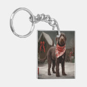 Wirehaired Pointing Dog in Sneeuw Kerstmis Sleutelhanger (Voorkant Links)