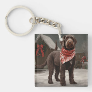 Wirehaired Pointing Dog in Sneeuw Kerstmis Sleutelhanger
