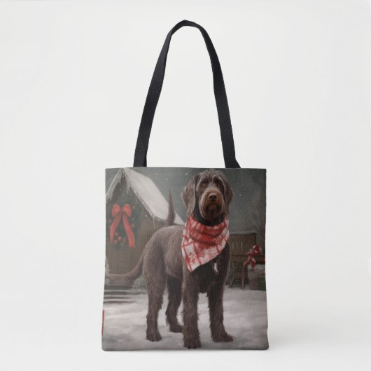 Wirehaired Pointing Dog in Sneeuw Kerstmis Tote Bag (Voorkant)
