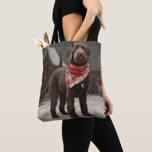 Wirehaired Pointing Dog in Sneeuw Kerstmis Tote Bag (Dichtbij)